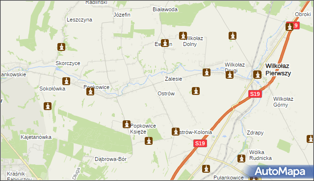 mapa Ostrów gmina Wilkołaz, Ostrów gmina Wilkołaz na mapie Targeo