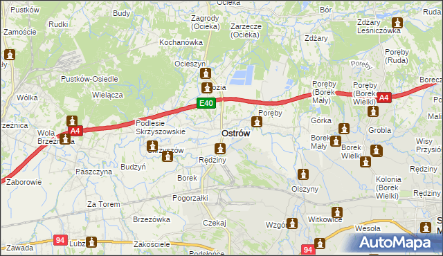 mapa Ostrów powiat ropczycko-sędziszowski, Ostrów powiat ropczycko-sędziszowski na mapie Targeo