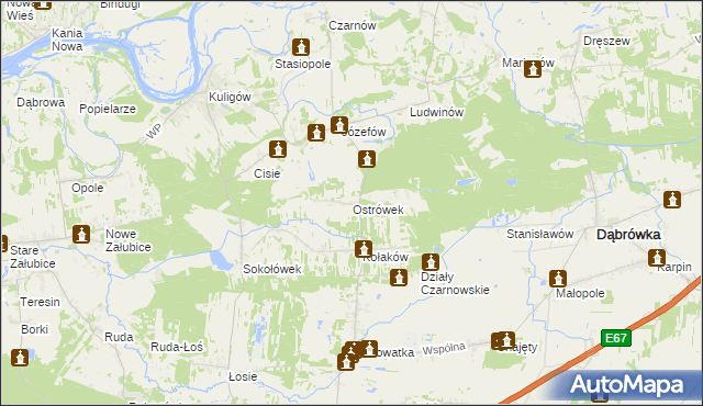 mapa Ostrówek gmina Dąbrówka, Ostrówek gmina Dąbrówka na mapie Targeo