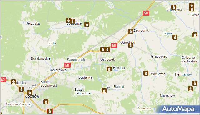 mapa Ostrówek gmina Łochów, Ostrówek gmina Łochów na mapie Targeo