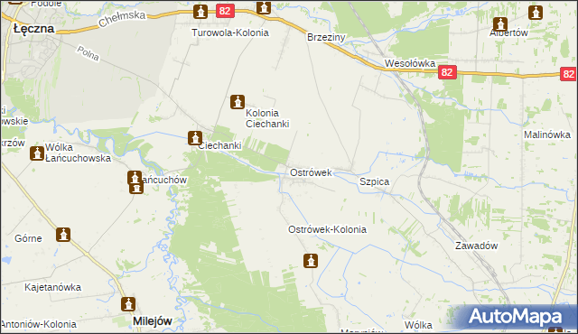 mapa Ostrówek gmina Puchaczów, Ostrówek gmina Puchaczów na mapie Targeo