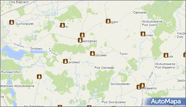 mapa Ostrówek gmina Sośno, Ostrówek gmina Sośno na mapie Targeo