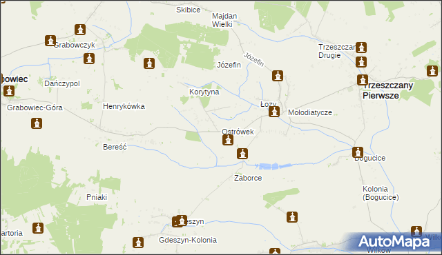 mapa Ostrówek gmina Trzeszczany, Ostrówek gmina Trzeszczany na mapie Targeo