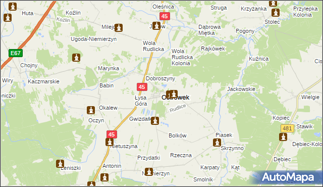 mapa Ostrówek powiat wieluński, Ostrówek powiat wieluński na mapie Targeo