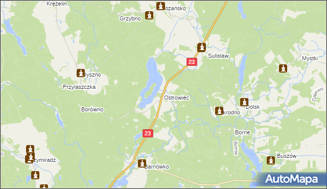 mapa Ostrowiec gmina Dębno, Ostrowiec gmina Dębno na mapie Targeo