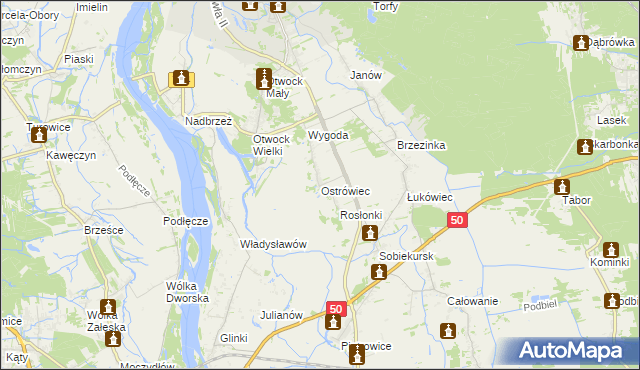 mapa Ostrówiec gmina Karczew, Ostrówiec gmina Karczew na mapie Targeo