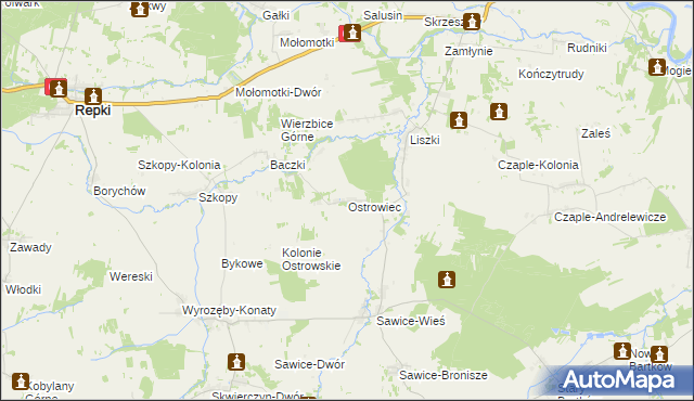 mapa Ostrowiec gmina Repki, Ostrowiec gmina Repki na mapie Targeo