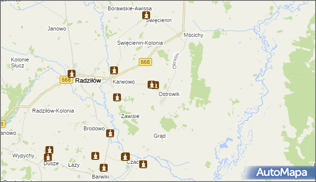 mapa Ostrowik gmina Radziłów, Ostrowik gmina Radziłów na mapie Targeo