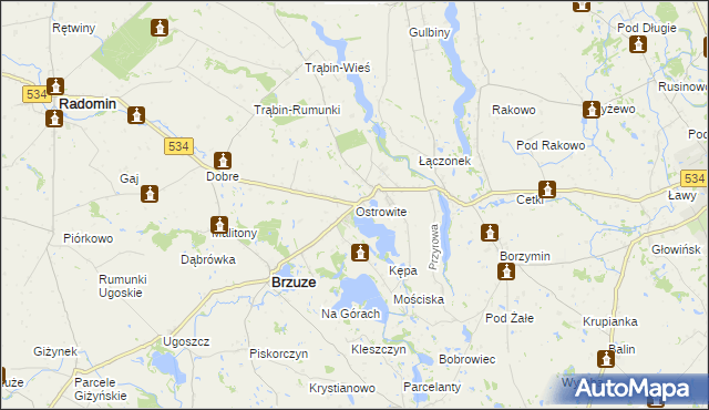 mapa Ostrowite gmina Brzuze, Ostrowite gmina Brzuze na mapie Targeo