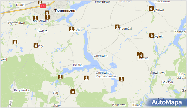 mapa Ostrowite gmina Trzemeszno, Ostrowite gmina Trzemeszno na mapie Targeo