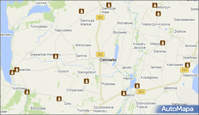 mapa Ostrowite powiat słupecki, Ostrowite powiat słupecki na mapie Targeo