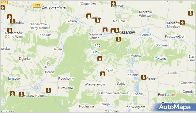 mapa Ostrówka gmina Kazanów, Ostrówka gmina Kazanów na mapie Targeo