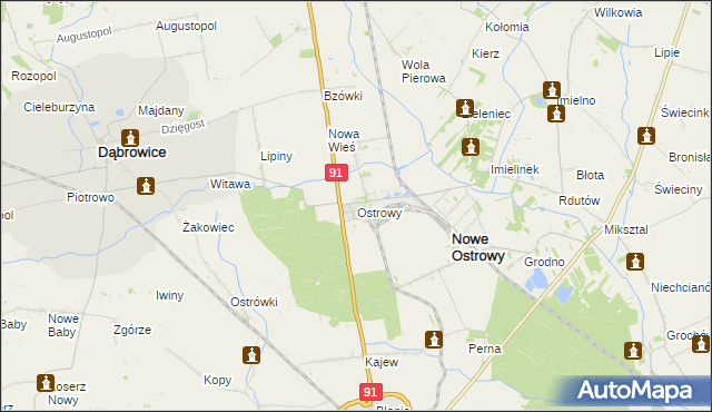 mapa Ostrowy gmina Nowe Ostrowy, Ostrowy gmina Nowe Ostrowy na mapie Targeo