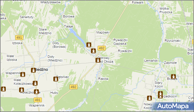 mapa Ostrowy nad Okszą, Ostrowy nad Okszą na mapie Targeo