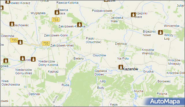 mapa Osuchów gmina Kazanów, Osuchów gmina Kazanów na mapie Targeo