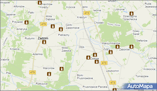 mapa Otok gmina Zadzim, Otok gmina Zadzim na mapie Targeo