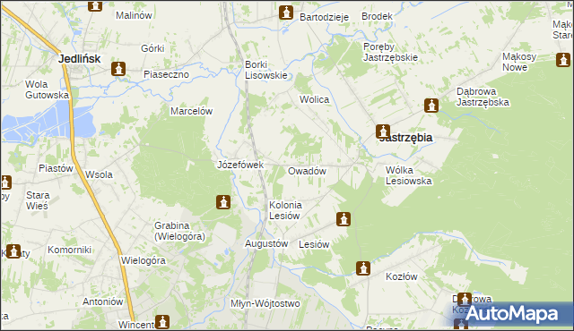 mapa Owadów gmina Jastrzębia, Owadów gmina Jastrzębia na mapie Targeo