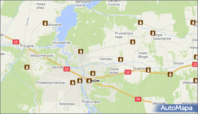 mapa Owczary gmina Mniszków, Owczary gmina Mniszków na mapie Targeo