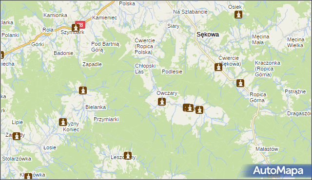 mapa Owczary gmina Sękowa, Owczary gmina Sękowa na mapie Targeo