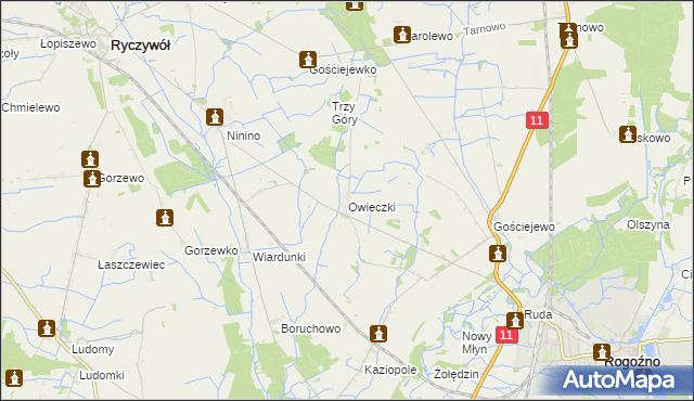 mapa Owieczki gmina Rogoźno, Owieczki gmina Rogoźno na mapie Targeo