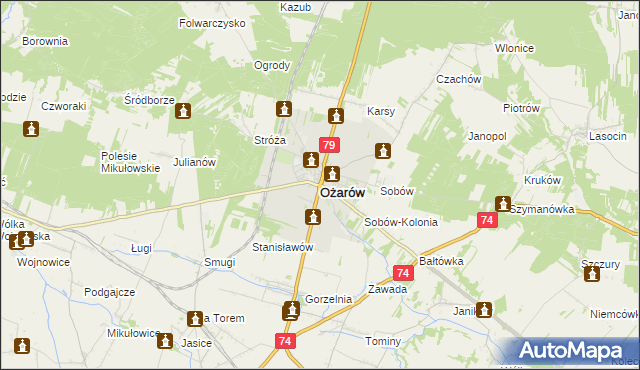 mapa Ożarów powiat opatowski, Ożarów powiat opatowski na mapie Targeo