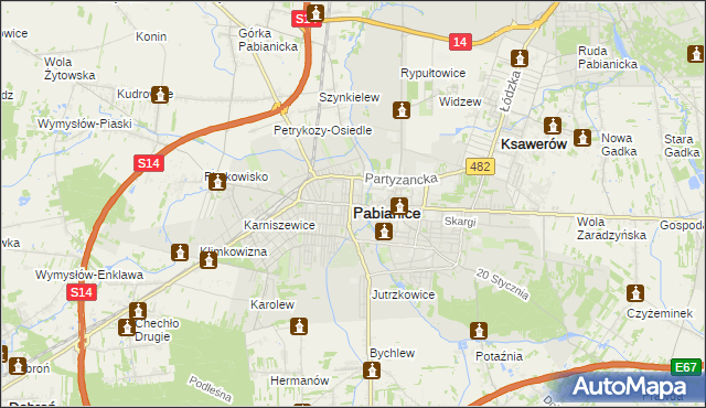 mapa Pabianic, Pabianice na mapie Targeo