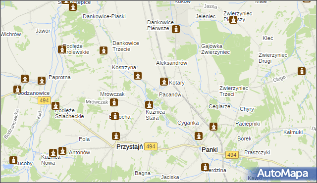 mapa Pacanów gmina Panki, Pacanów gmina Panki na mapie Targeo