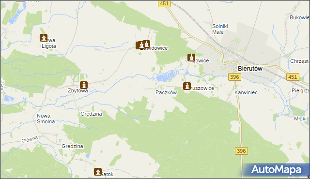 mapa Paczków gmina Bierutów, Paczków gmina Bierutów na mapie Targeo