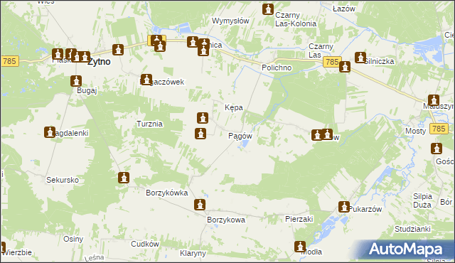 mapa Pągów gmina Żytno, Pągów gmina Żytno na mapie Targeo