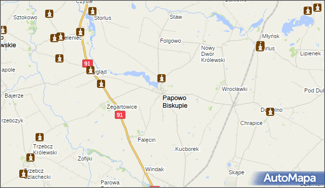 mapa Papowo Biskupie, Papowo Biskupie na mapie Targeo