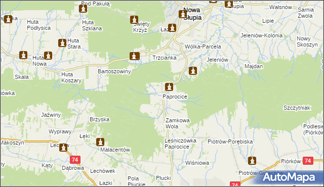 mapa Paprocice, Paprocice na mapie Targeo