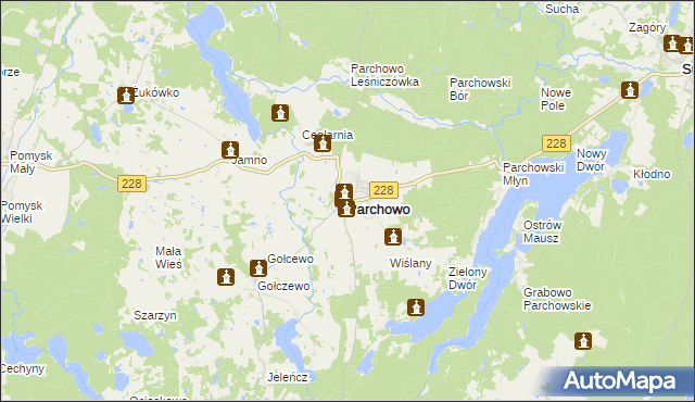 mapa Parchowo powiat bytowski, Parchowo powiat bytowski na mapie Targeo