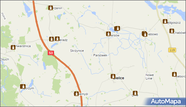 mapa Parsówek, Parsówek na mapie Targeo