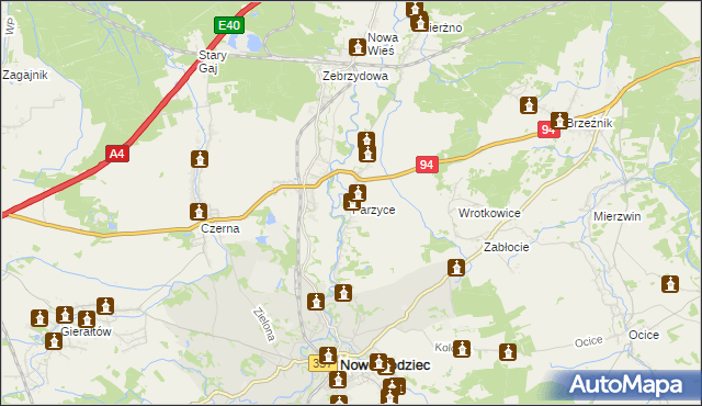 mapa Parzyce gmina Nowogrodziec, Parzyce gmina Nowogrodziec na mapie Targeo