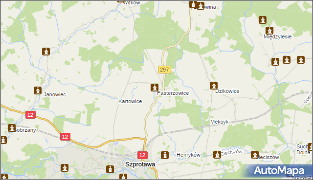 mapa Pasterzowice, Pasterzowice na mapie Targeo