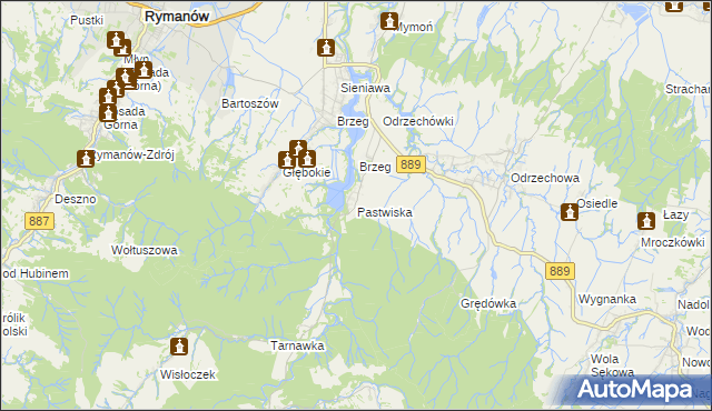 mapa Pastwiska gmina Zarszyn, Pastwiska gmina Zarszyn na mapie Targeo