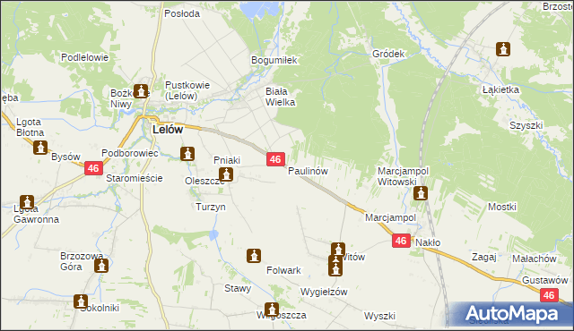 mapa Paulinów gmina Lelów, Paulinów gmina Lelów na mapie Targeo