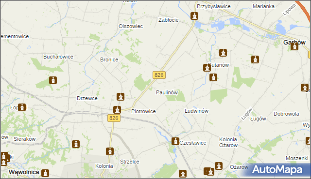 mapa Paulinów gmina Nałęczów, Paulinów gmina Nałęczów na mapie Targeo