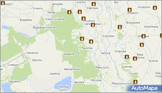 mapa Paulinów gmina Przykona, Paulinów gmina Przykona na mapie Targeo