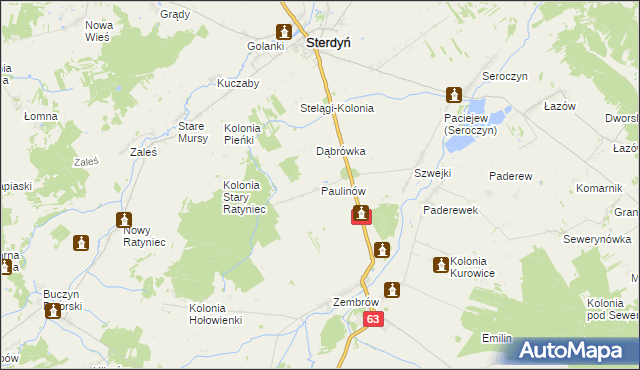 mapa Paulinów gmina Sterdyń, Paulinów gmina Sterdyń na mapie Targeo