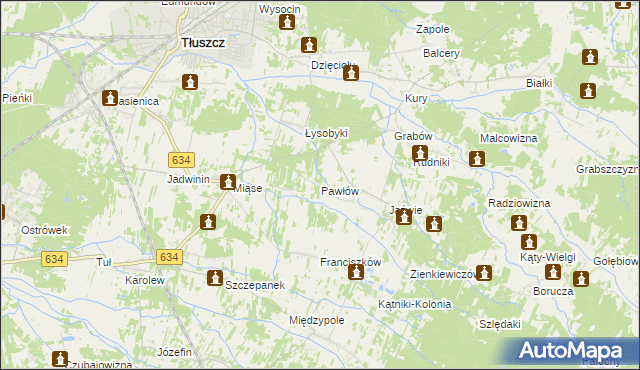 mapa Pawłów gmina Tłuszcz, Pawłów gmina Tłuszcz na mapie Targeo