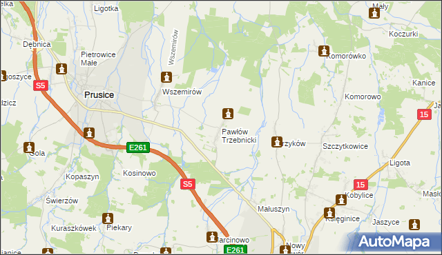 mapa Pawłów Trzebnicki, Pawłów Trzebnicki na mapie Targeo