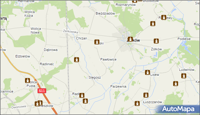 mapa Pawłowice gmina Żerków, Pawłowice gmina Żerków na mapie Targeo