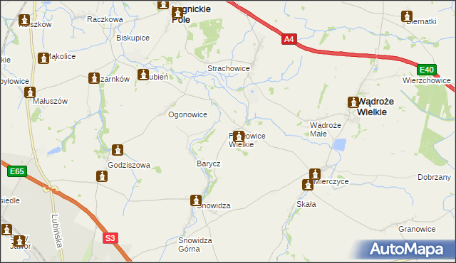 mapa Pawłowice Wielkie, Pawłowice Wielkie na mapie Targeo