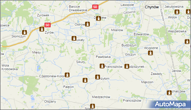 mapa Pawłówka gmina Chynów, Pawłówka gmina Chynów na mapie Targeo