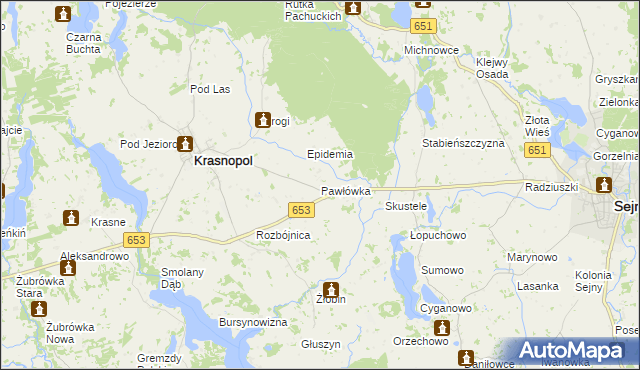 mapa Pawłówka gmina Krasnopol, Pawłówka gmina Krasnopol na mapie Targeo