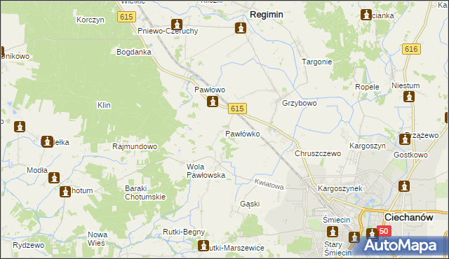 mapa Pawłówko gmina Regimin, Pawłówko gmina Regimin na mapie Targeo