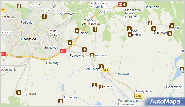 mapa Pawłowo gmina Chojnice, Pawłowo gmina Chojnice na mapie Targeo