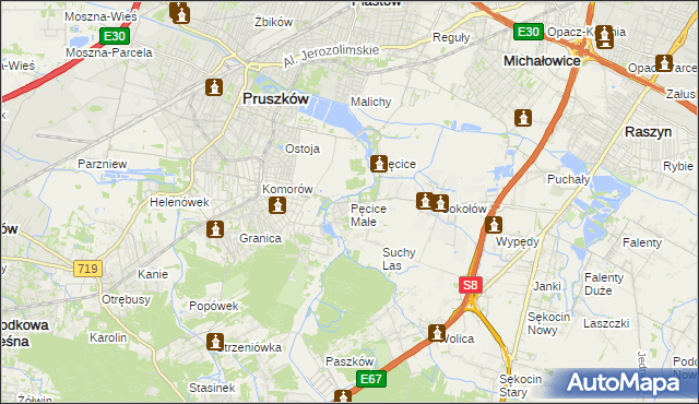 mapa Pęcice Małe, Pęcice Małe na mapie Targeo