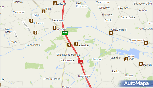 mapa Pęcławice gmina Piątek, Pęcławice gmina Piątek na mapie Targeo